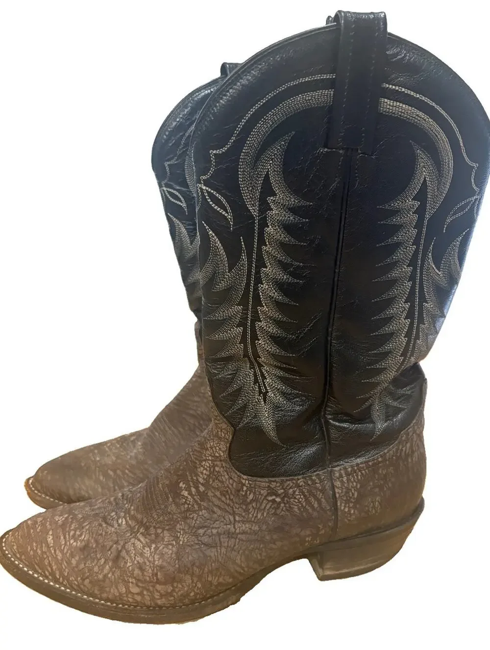 Tony Lama Mens Goat Skin Western Cowboy Boot Sz 8 Gray Black Leather 6250 USA